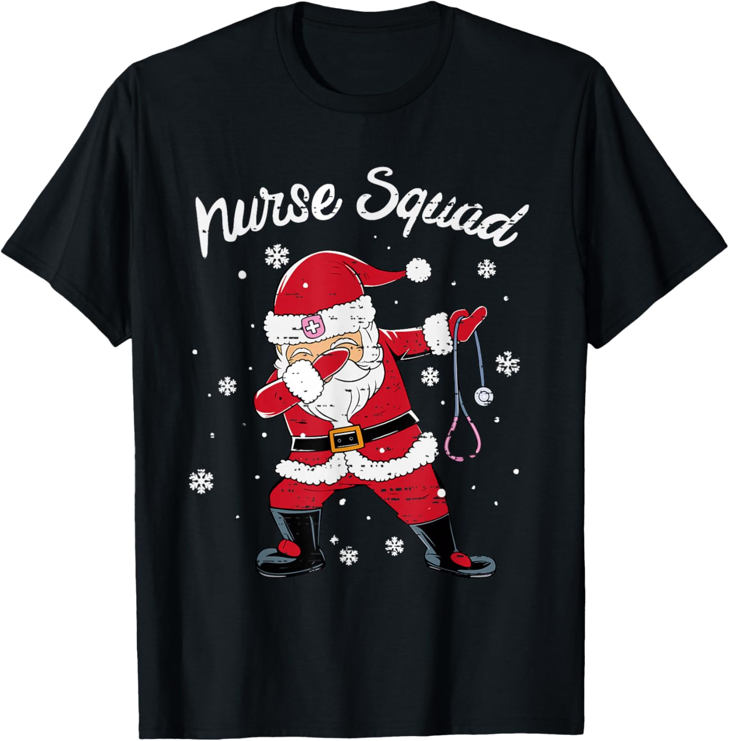 Nurse Squad Scrub Tops Dabbing Santa Christmas Stethoscope T-Shirt