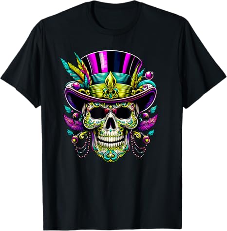 Sugar Skull Mardi Gras Party for Men Women Tees