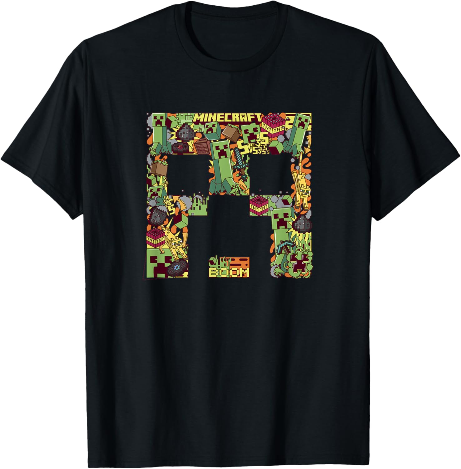 Minecraft Creeper Big Face Collage Maglietta - Gadget