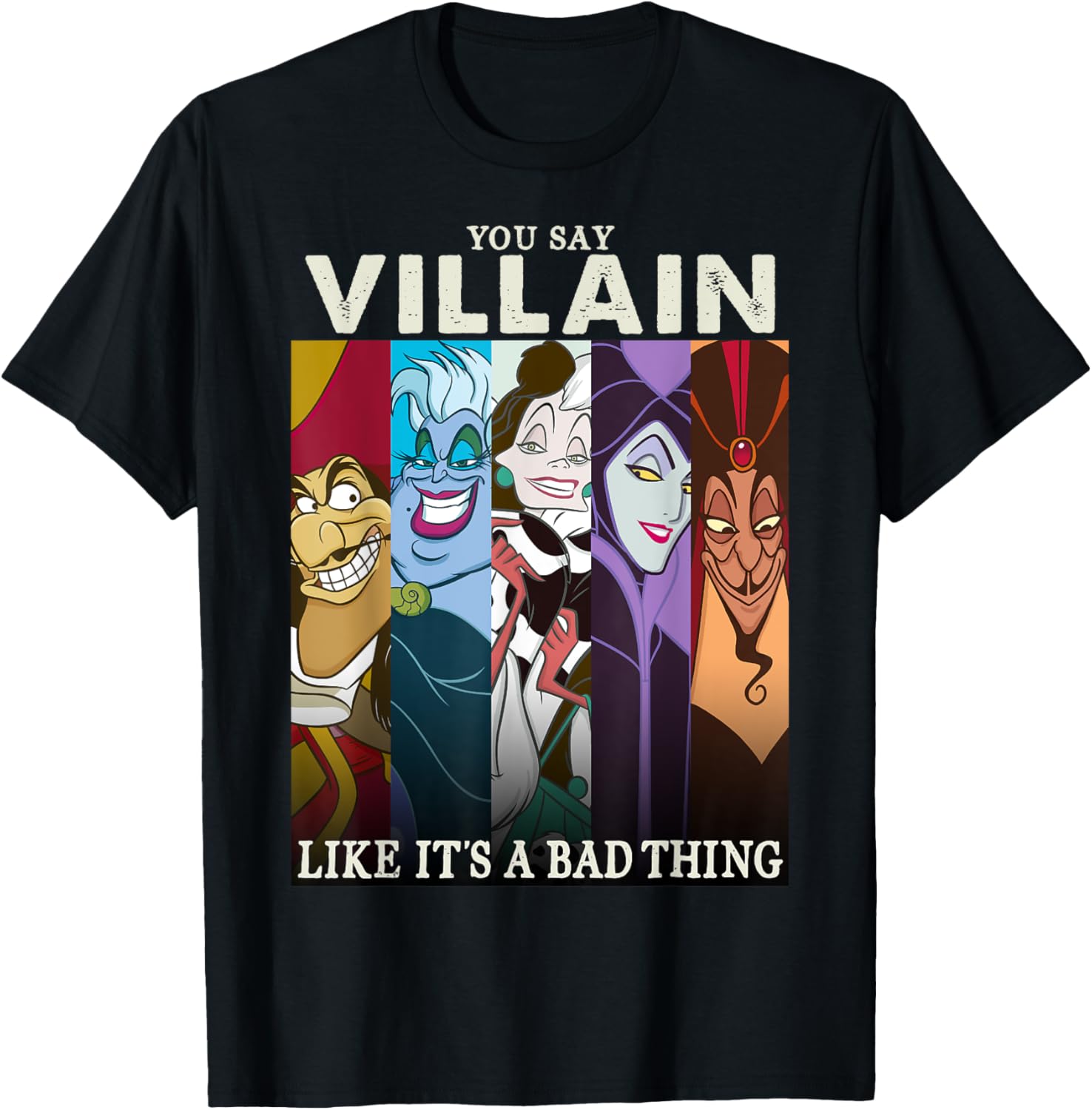 Disney Villains Disney Villains Colorful Group Photo with Humor T-Shirt, Black, S