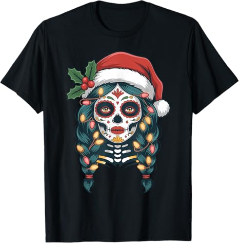 Christmas Skull Gifts Artistic Holiday Santa Tees