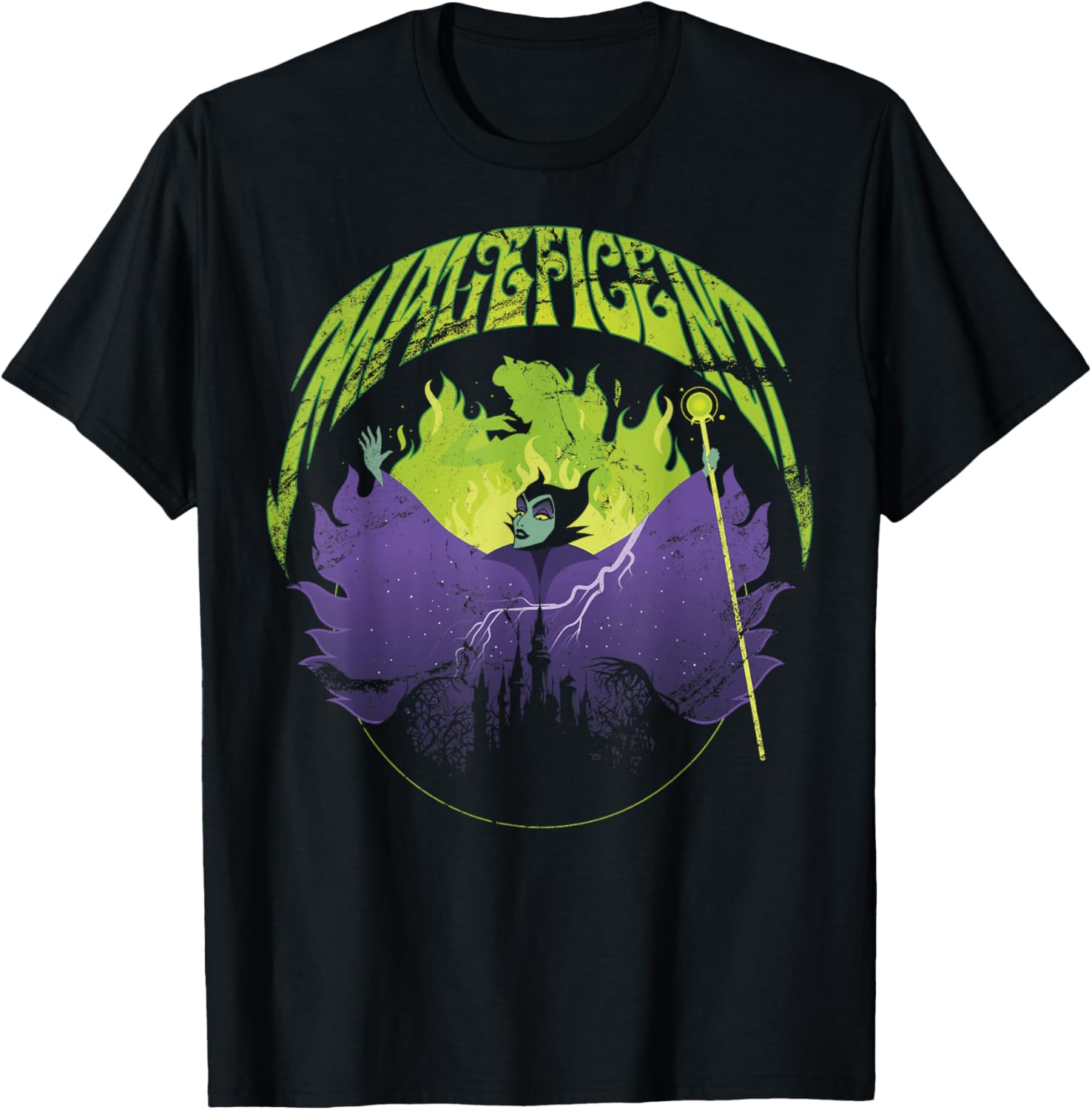 Disney Sleeping Beauty Silouhette Maleficent Rock Theme T-Shirt, Black
