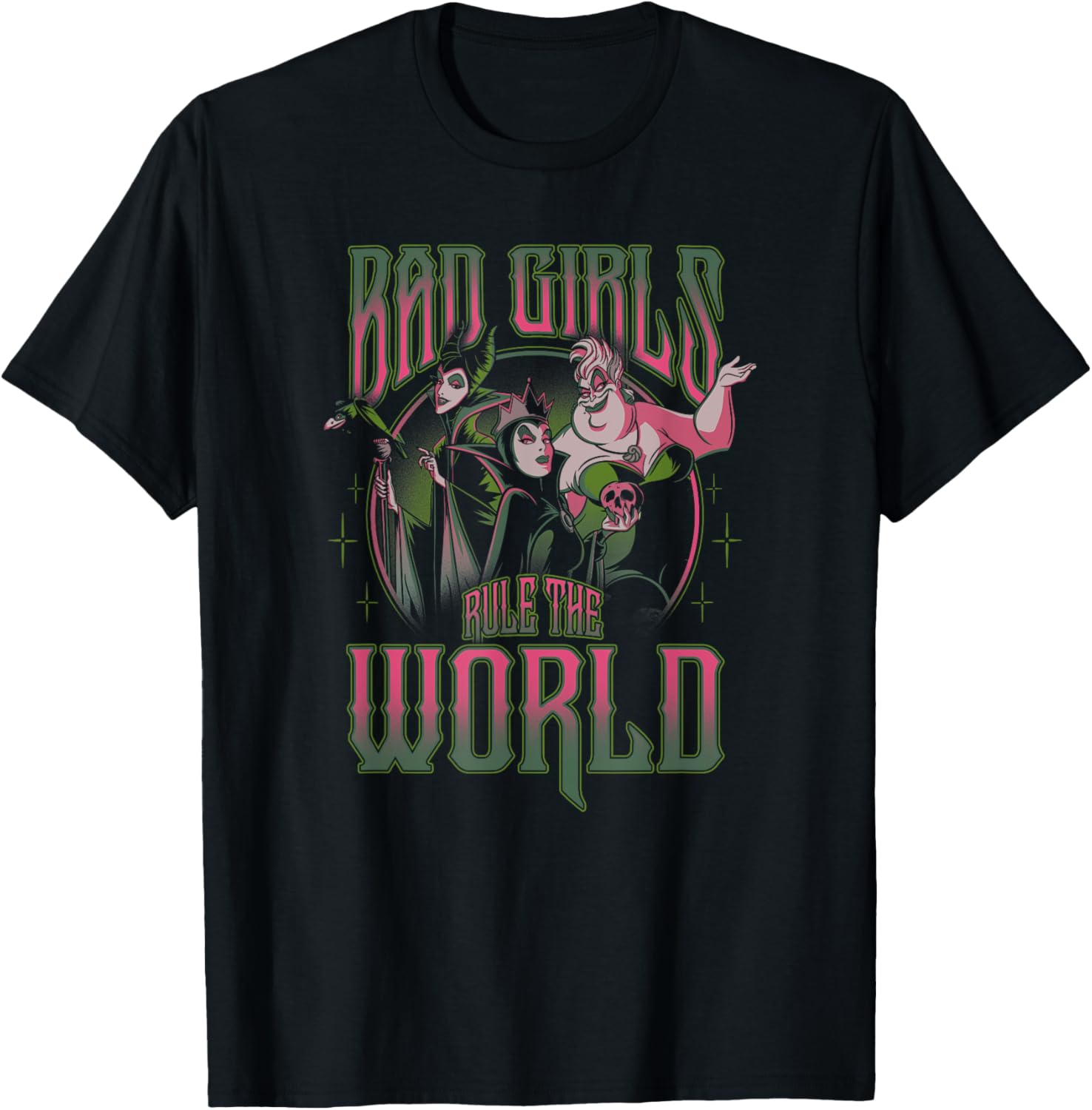 Disney Villains Group Neon Bad Girls Rule The World Poster T-Shirt, Black, S