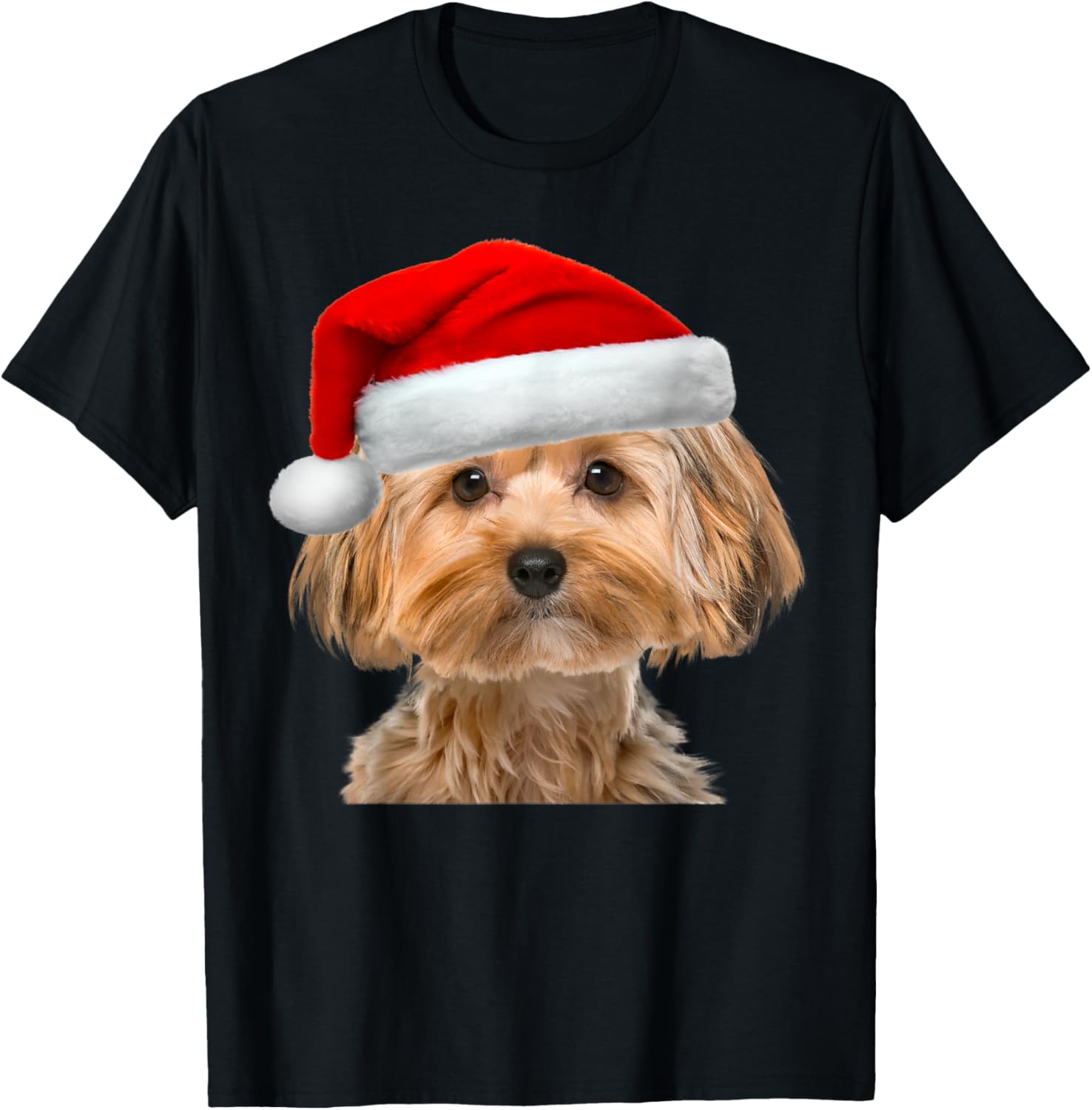 Yorkie Shirt Cute Dog Santa Hat Image Funny Christmas Gift T-Shirt