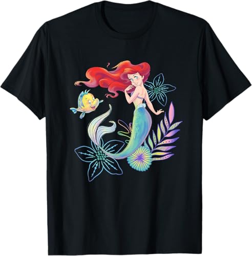 Disney The Little Mermaid Ariel and Flounder Sea Camiseta Negro S