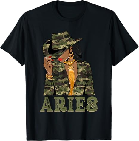 Aries Western Black Cowgirl Camo Camoflauge Zodiac T-Shirt