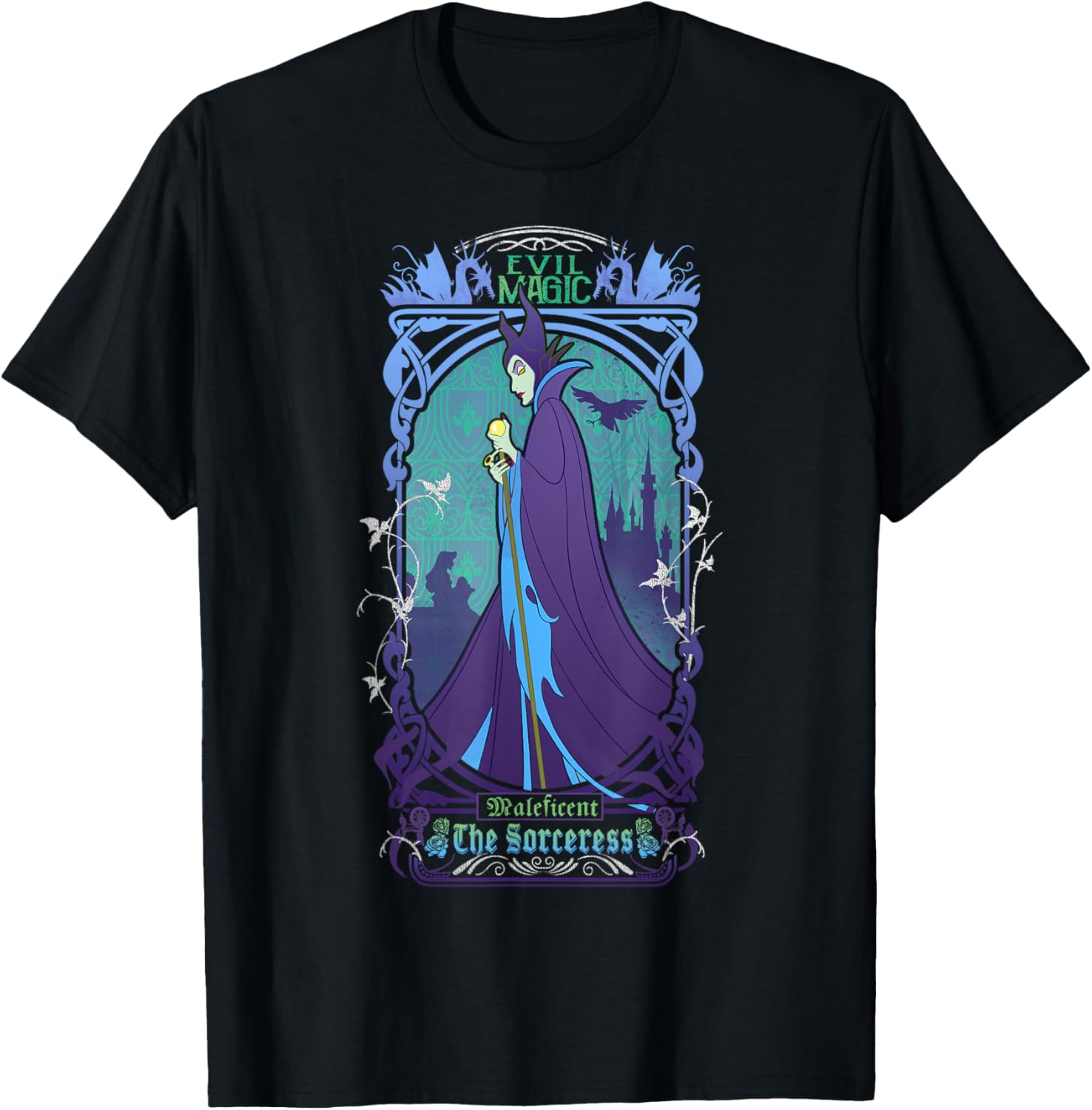 Disney Maleficent The Sorceress Deep Purple T-Shirt, Black, S