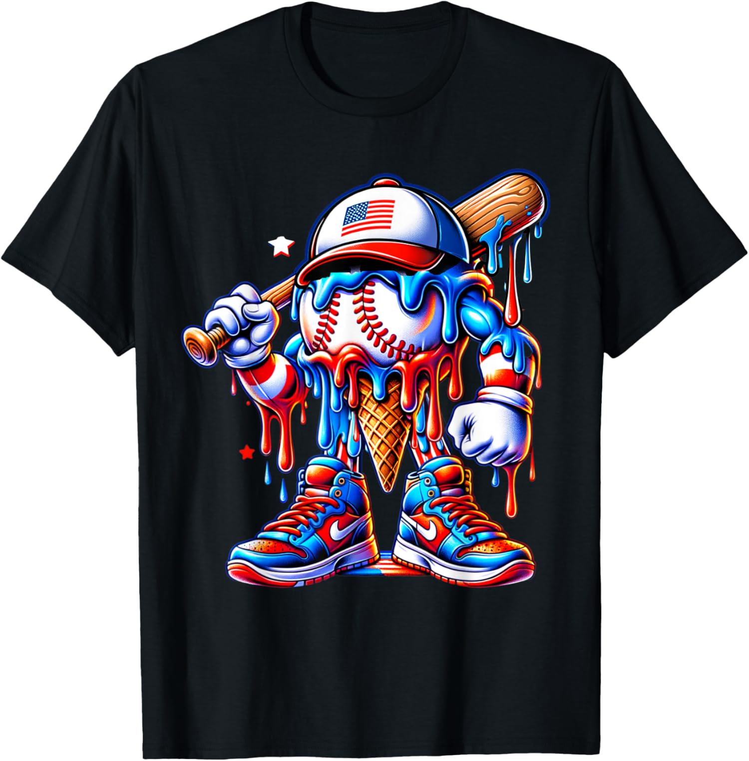 4th of July Red White and Blue Baseball Ice Cream Unisex T-Shirt - Picture 2 of 15