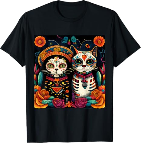 Dia De Los Muertos Shirt Cat Sugar Skull Mexican