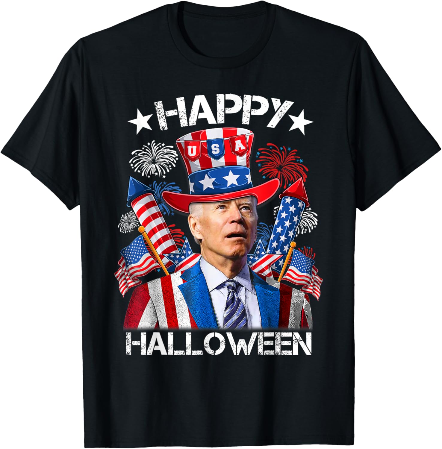 Funny Joe Biden 4th Of July Shirt Happy Halloween Firework T-Shirt