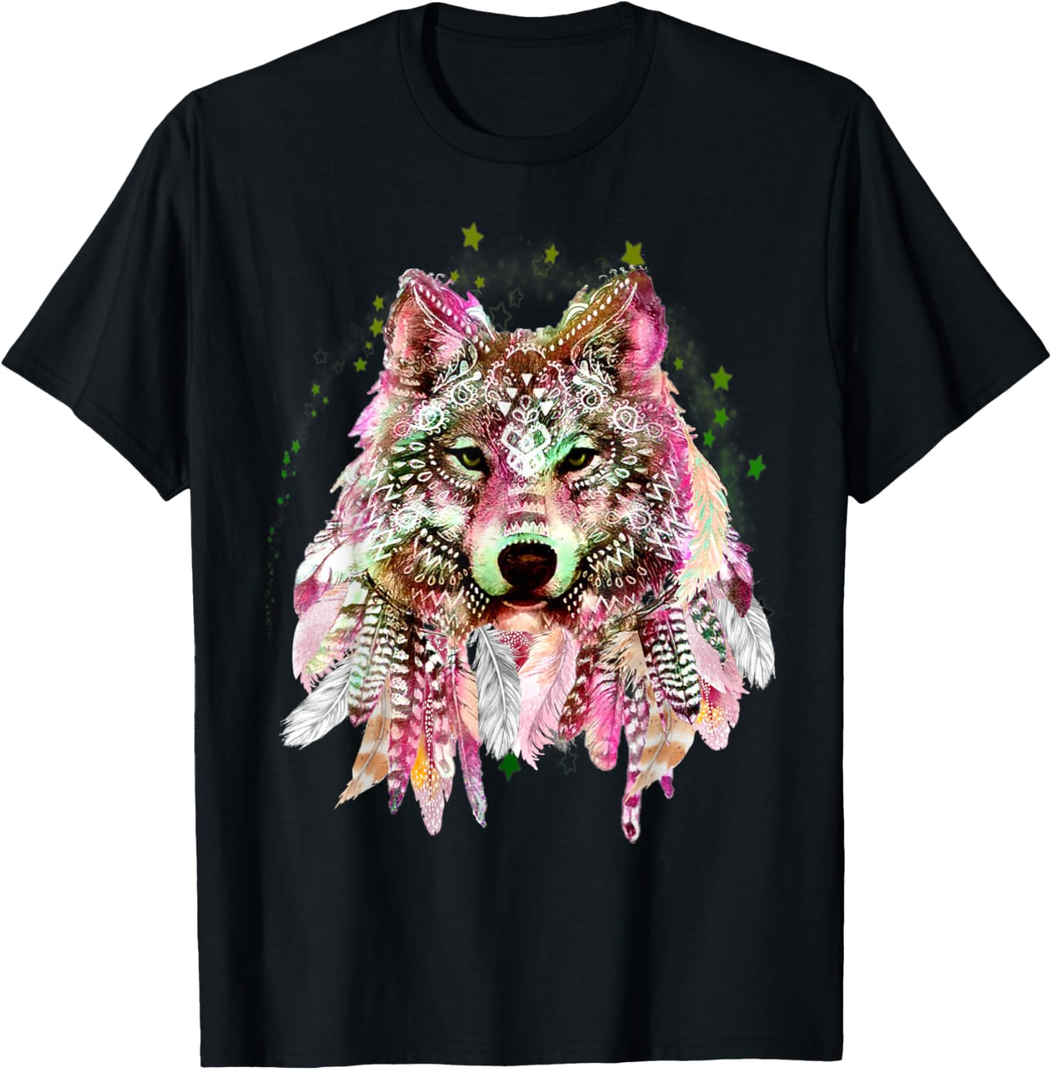 Native American Wolf Head Tribal Bohemian Tattoo Art T-Shirt
