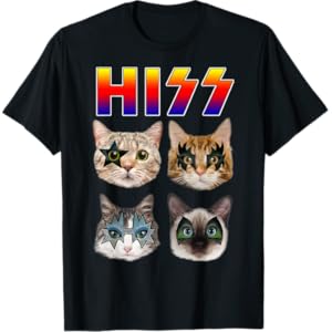 Hiss Funny Cats Kittens Rock Rockin Short Sleeve T-shirt Gift Tee Pun
