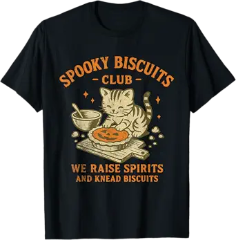 Spooky Biscuits Club Cat, Funny Halloween Baking Tee T-Shirt