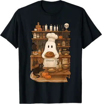 Retro Ghost Baking Sourdough Halloween Spooky Chef Baker T-Shirt