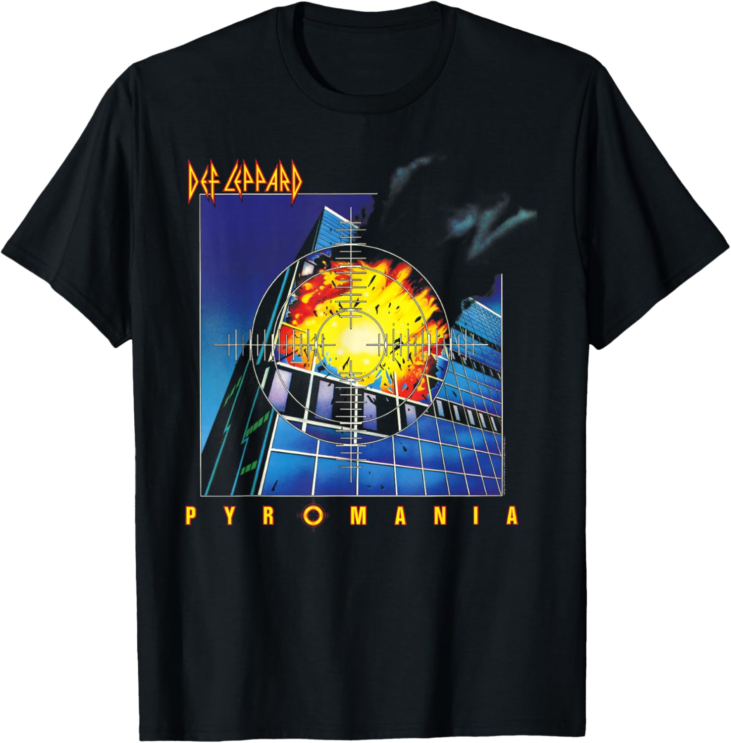Def Leppard Pyromania Black Cotton T-Shirt, Classic Fit, Crew Neck, Short Sleeve, Adult