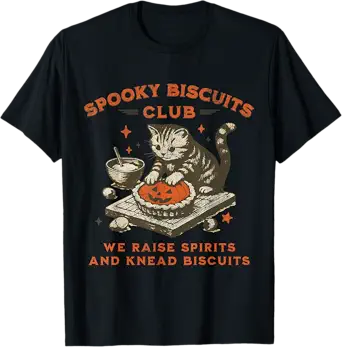 Spooky Biscuits Club Cat, Funny Halloween Baking Tee T-Shirt