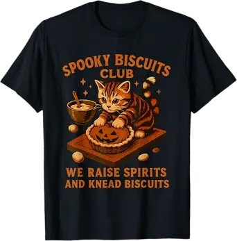 Spooky Biscuits Club Cat, Funny Halloween Baking Baker T-Shirt