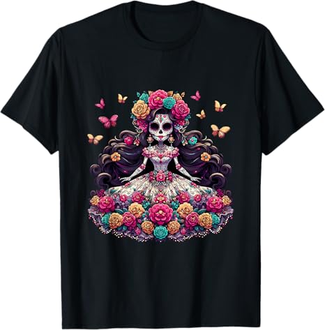 Mexican Catrina Sugar Skull Floral Butterfly