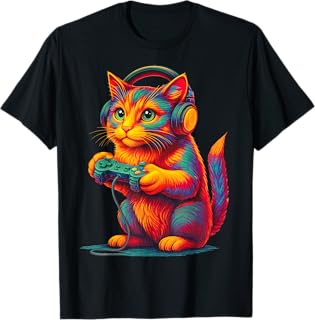 Gamer Cat Video Games Boys Teen Men Girls Funny Gift Gaming T-Shirt