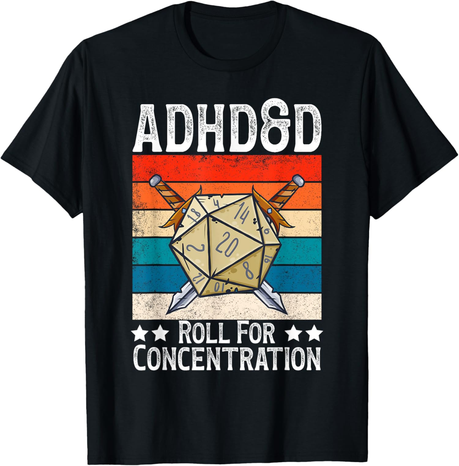Vintage Adhd And D Roll For Concentration Funny Gamer Unisex T-Shirt