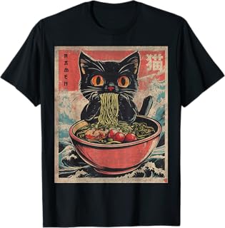 Unisex Anime Cat Ramen Japanese Funny Graphic Tees Kawaii Cat Anime Gift...