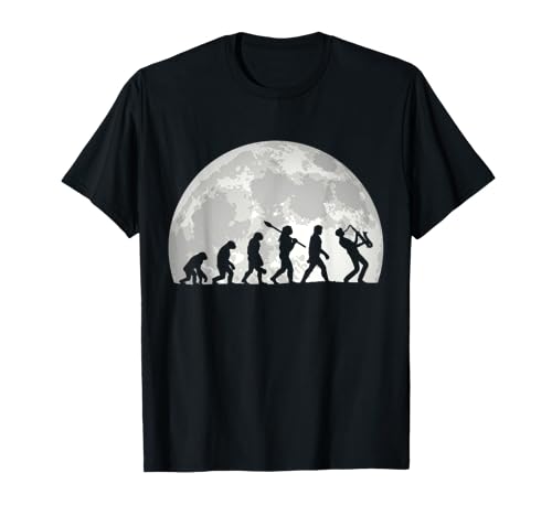 Evolución del hombre Saxofón Música Luna Vintage Saxofonista Cami...