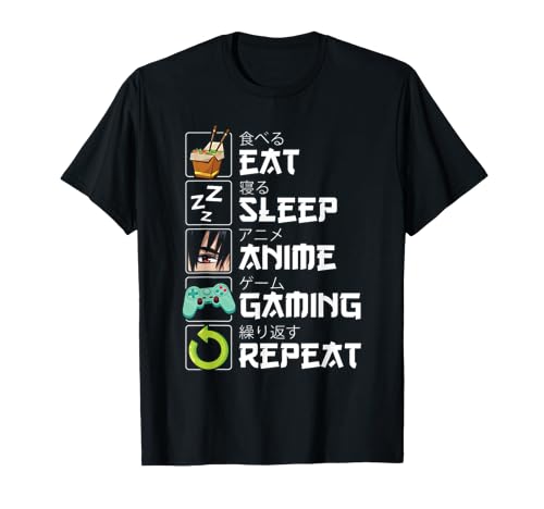 Eat Sleep Anime Gaming Repeat Kawaii Otaku Anime Manga T-Shirt