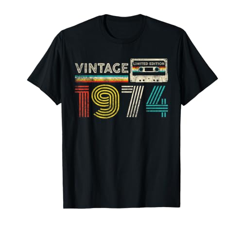 Vintage 1974 Classic Birthday 1974 Cassette Tape Vintage Camiseta