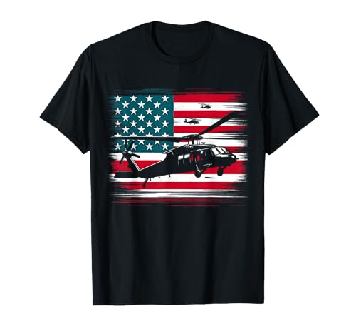 Helicopter USA Vintage Flag American Patriotic T-Shirt