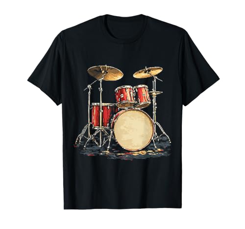 Musical Instrument Design Drum Set T-Shirt, Black, S