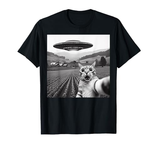 Cat Selfie With Alien UFO Funny Cat Gifts For Men Women Kid T-Shi...