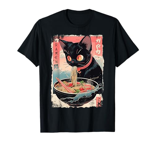 Ramen Noodles Cat Japan Y2K Kawaii Retro Cats Manga Anime T-Shirt