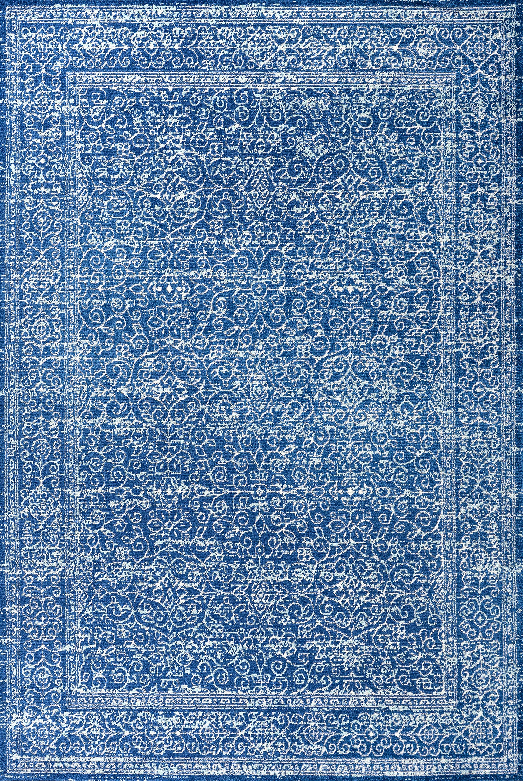 JONATHAN Y BMF108B-4 Bohemian Filigree Modern Indoor Area-Rug Floral Vintage Casual Easy-Cleaning High Traffic Bedroom Kitchen Living Room Non Shedding, 4 X 6, Blue