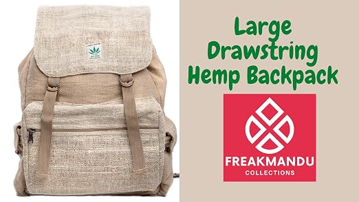 Freakmandu Large Hemp Backpack - Eco-Friendly Unisex Daypack With 8 Pockets, Handmade In Nepal For Travel & Outdoor