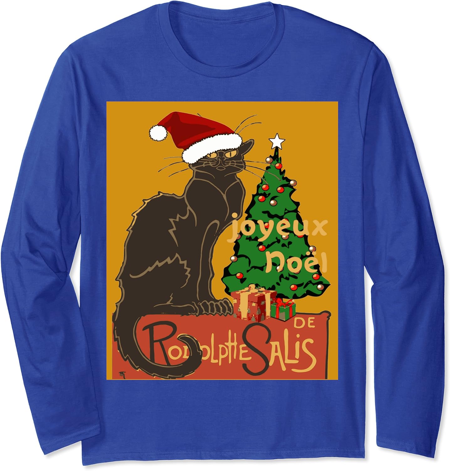 Amazon Com Joyeux Noel Le Chat Noir Spoof With Yuletree V2 Long Sleeve T Shirt Clothing Shoes Jewelry
