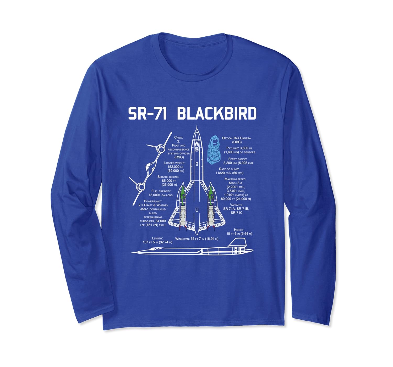 Sr 71 Blackbird Specs T Shirt Sr 71 Blackbird Long Sleeve T Shirt