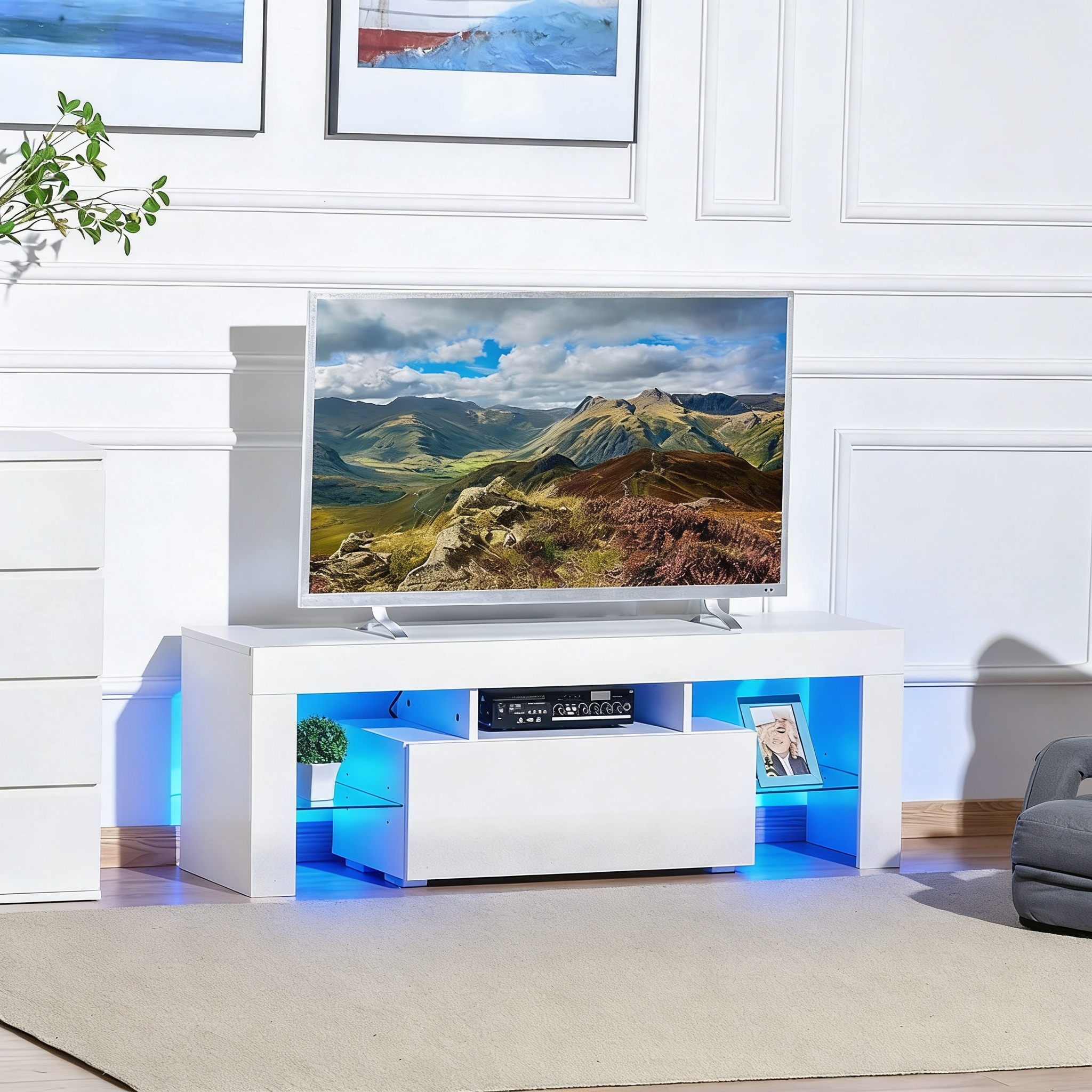 Amazon｜HomeSailingテレビボードLEDライト付き 鏡面仕上げ 幅130cm