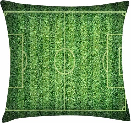 Lunarable Funda de cojín deportiva con temática realista de césped verde, campo de fútbol, campo de competición de pasatiempos deportivos, funda de