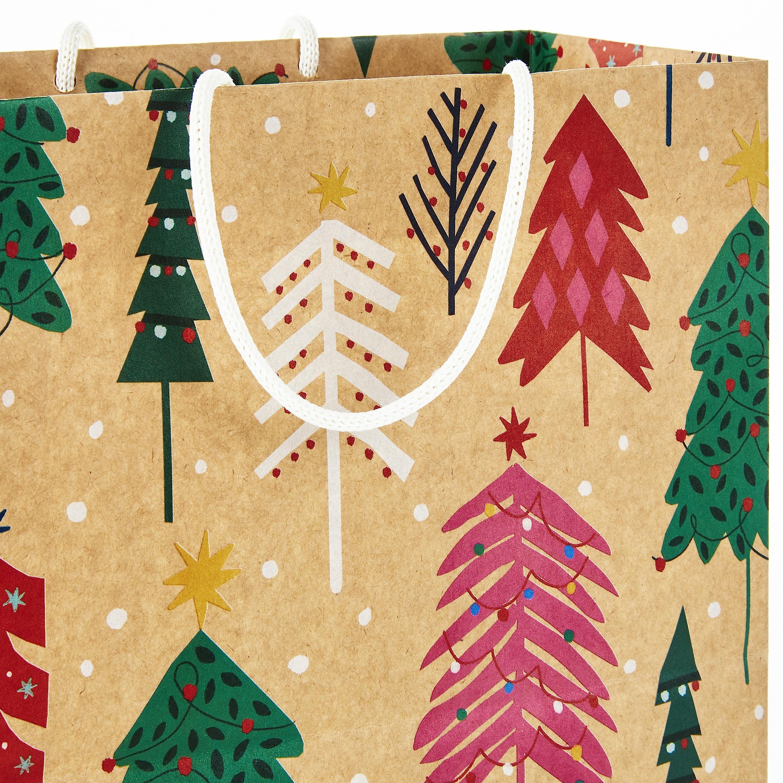 Hallmark Holiday Gift Bags (8 Bags: 3 Small 6", 3 Medium 9", 2 Large 13") Recyclable Kraft with Pink Trees, Merry Holidays Winter Flowers, Joy Wreath for Christmas, Hanukkah, Weddings