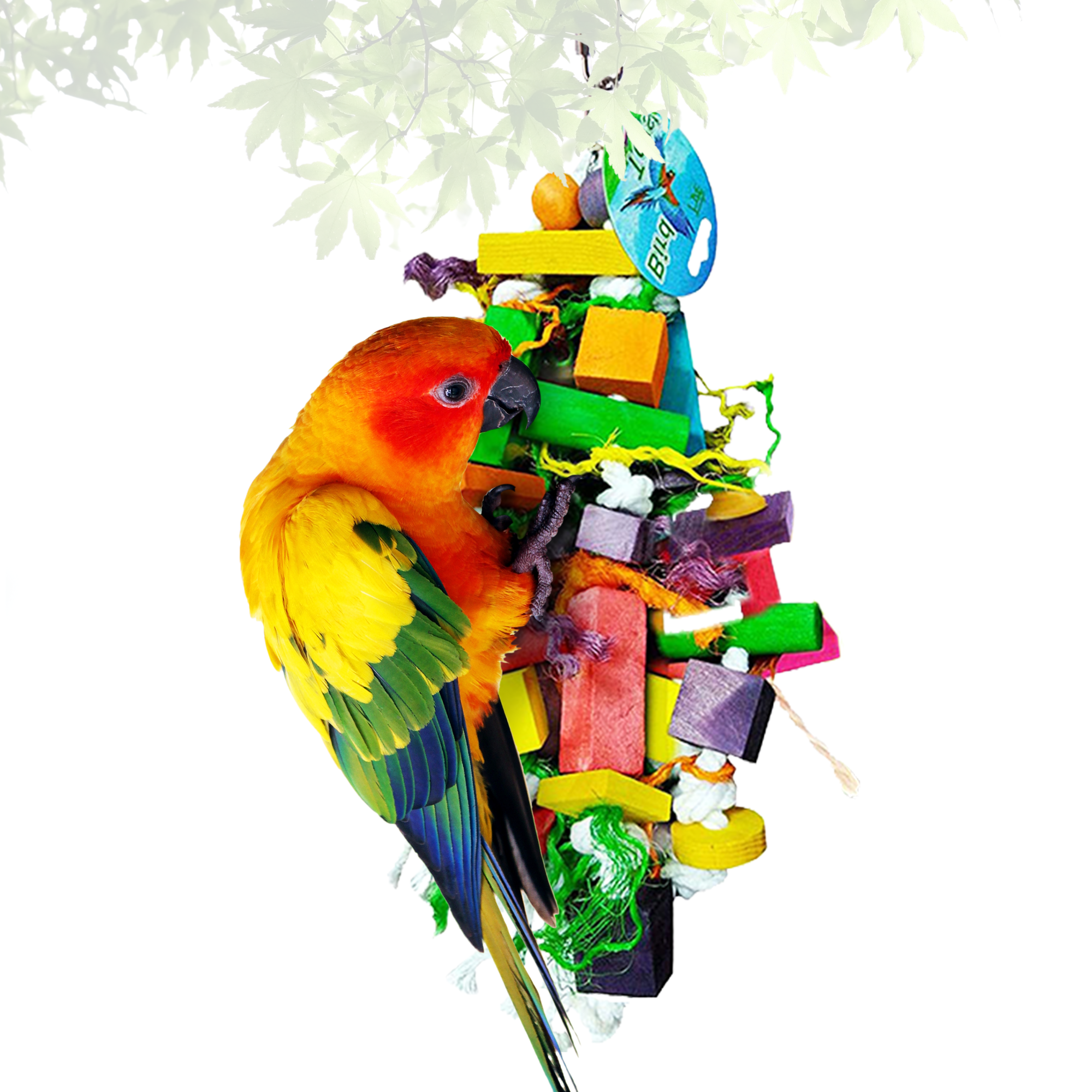 SunGrow Parrot Toy – Bird Foraging & Chew Toy with Wooden Blocks and Cotton Rope, Hanging Cage Accessory for Conures, Budgies, Parakeets & Other Small Birds - image 8