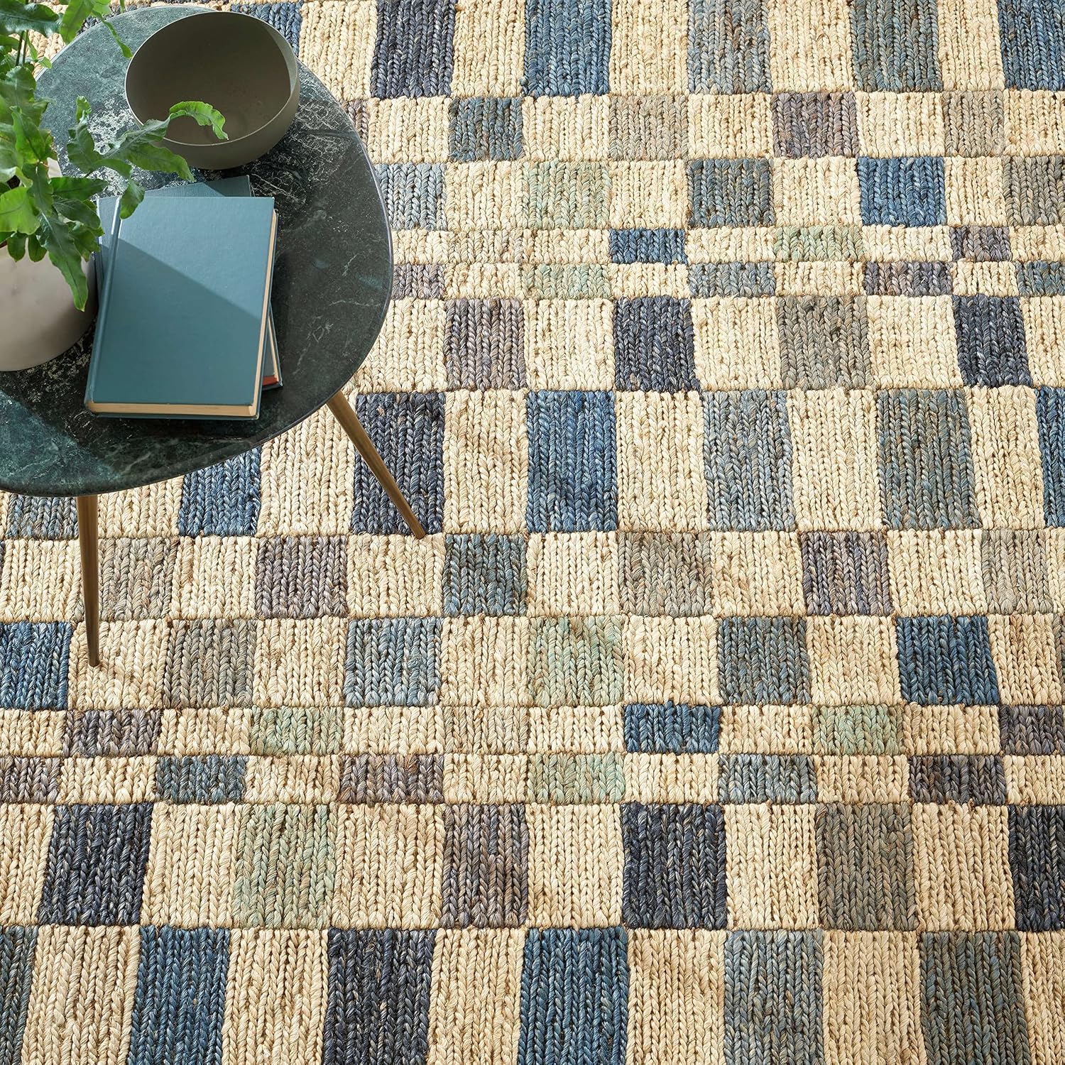 Dash and Albert Kirby Blue Handwoven Jute Rug, 3 X 5 Feet, Blue Geometric Pattern