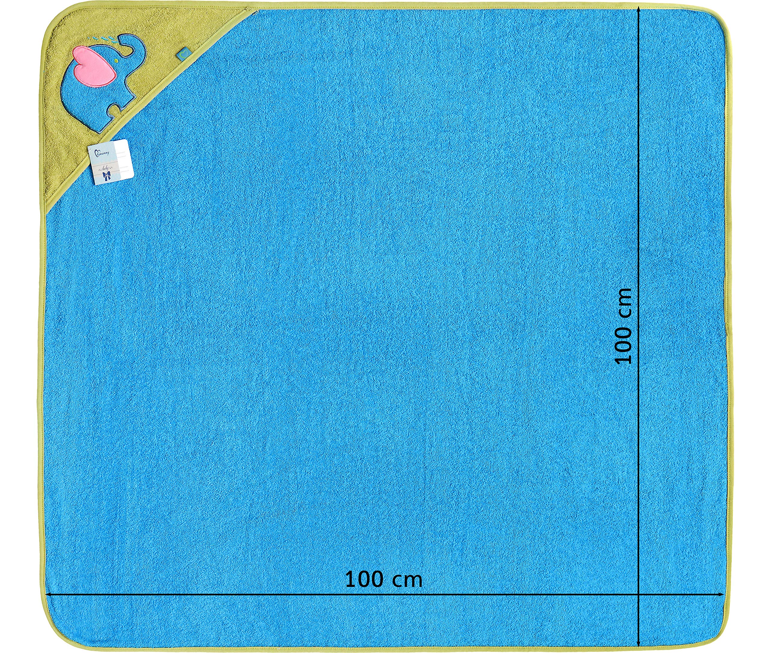Be Mammy Baby Hooded Towel Made of Cotton Oeko-Tex Standard 100 39.37in x 39.37in BE20-240 (Blue - Elephant) - Image 3