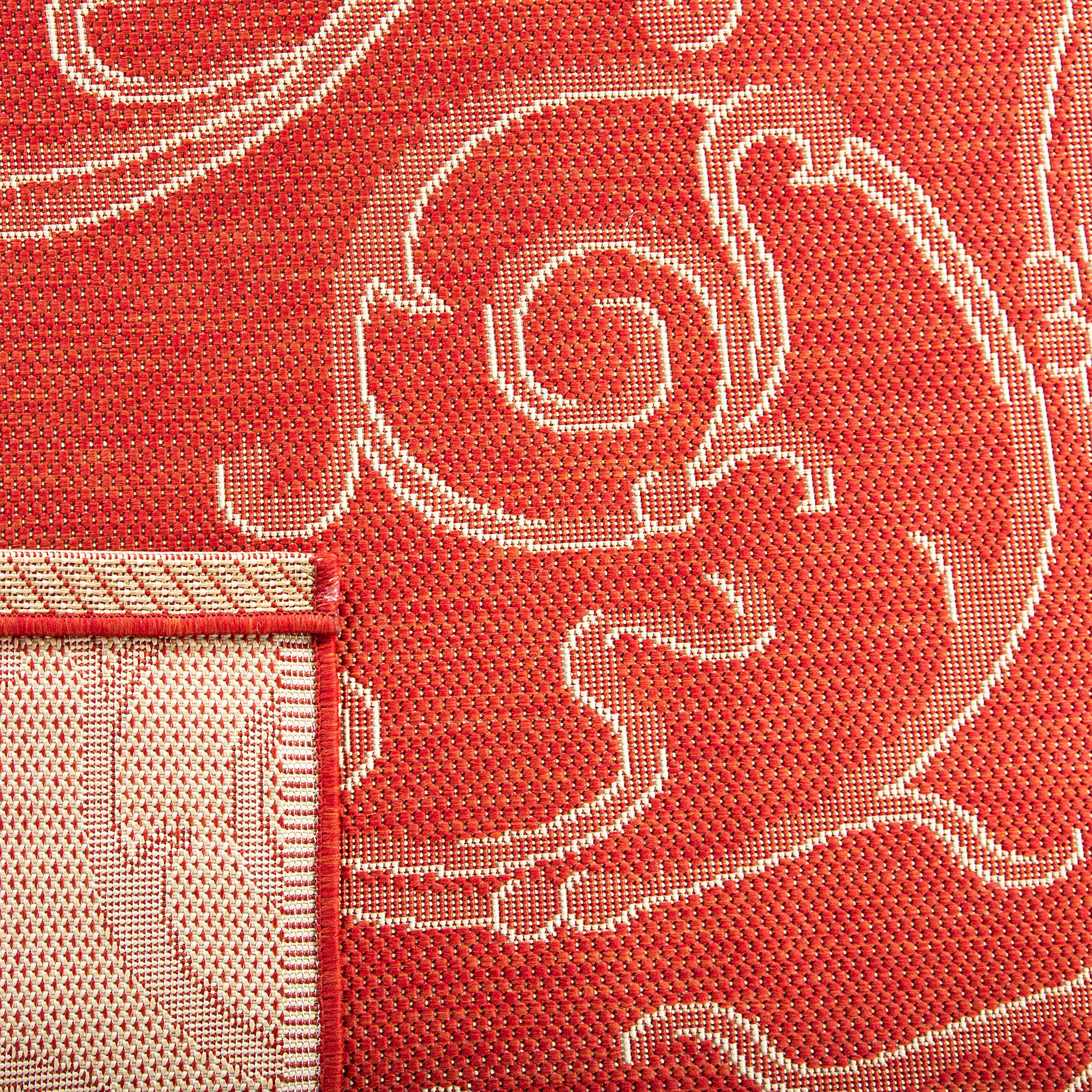 SAFAVIEH Washable Rug Outdoor Courtyard Collection - 9' x 12', Red & Natural, Non-Shedding & Easy Cleaning, Ideal for Patio, Backyard, Mudroom (CY2665