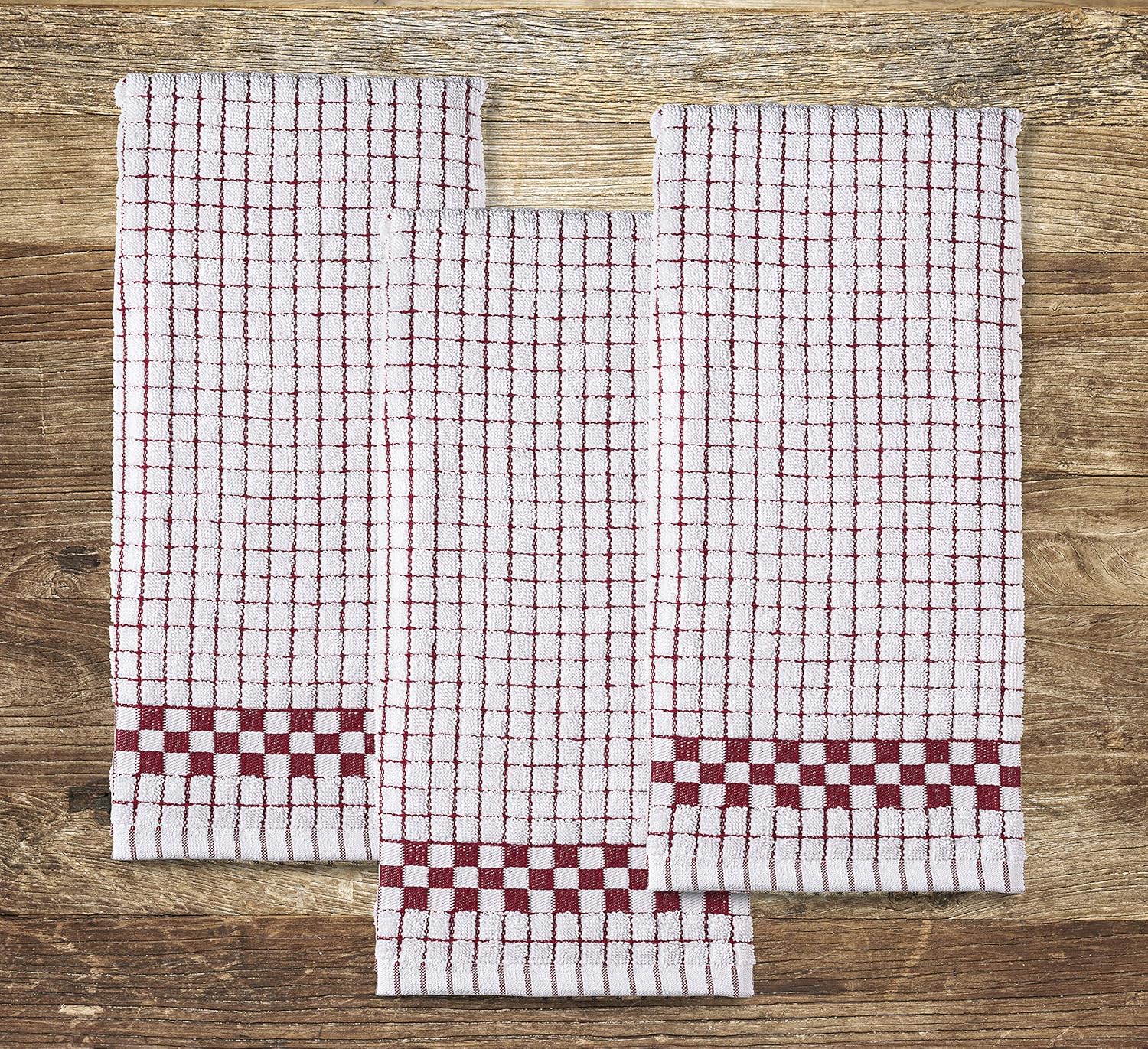 XLNT Highly Absorbent Kitchen Dish Towels 100% Cotton 18x28 inch – Ultra-Thick Dishcloths – Premium Weave for Drying & Cleaning – Soft, Durable & Lint-Free – Pack of 3 Red