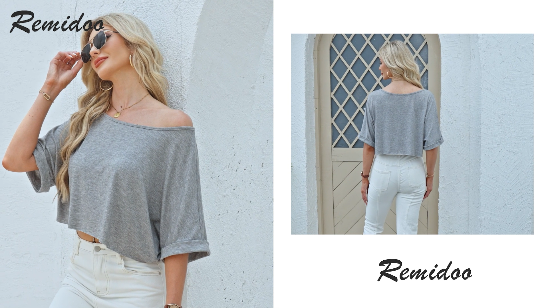 Remidoo Women's Off the Shoulder Crop Top Knit Striped Shirt Short