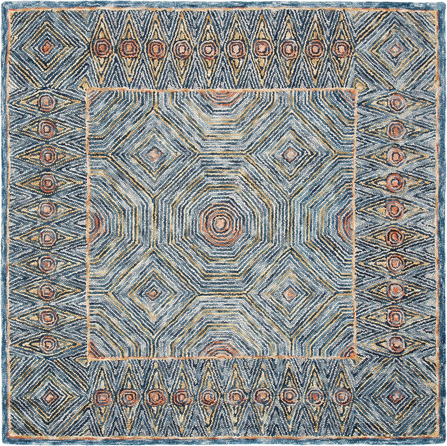 SAFAVIEH Micro-Loop Collection Accent Rug - 3' Square, Green & Blue, Handmade Wool, Ideal for The Living Room, Dining, Bedroom (MLP638Y)