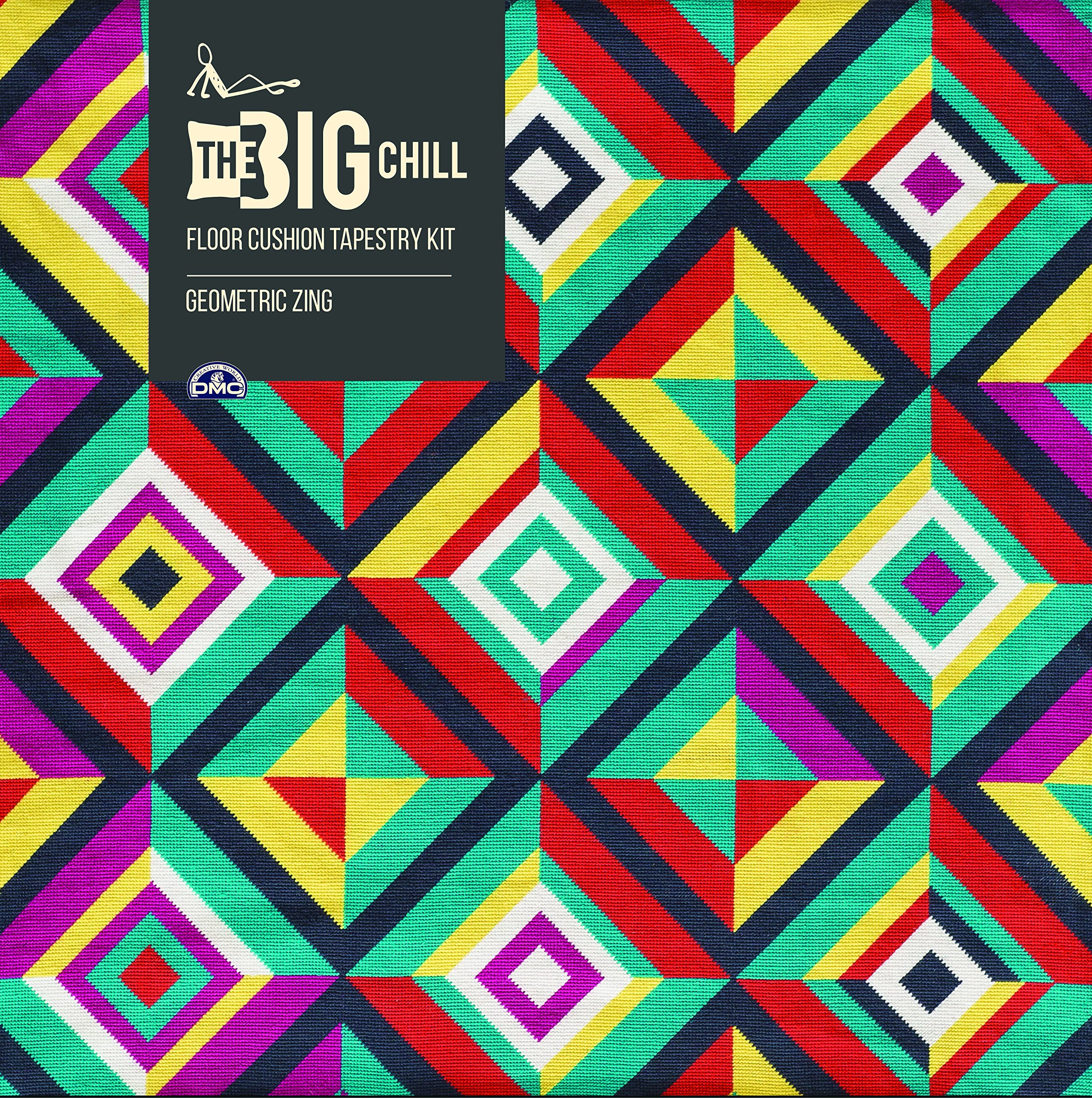 DMCThe Big Chill Giant Floor Cushion Tapestry kit-Geometric Zing, Fabric, Multi, 90 x 1 x 90 cm