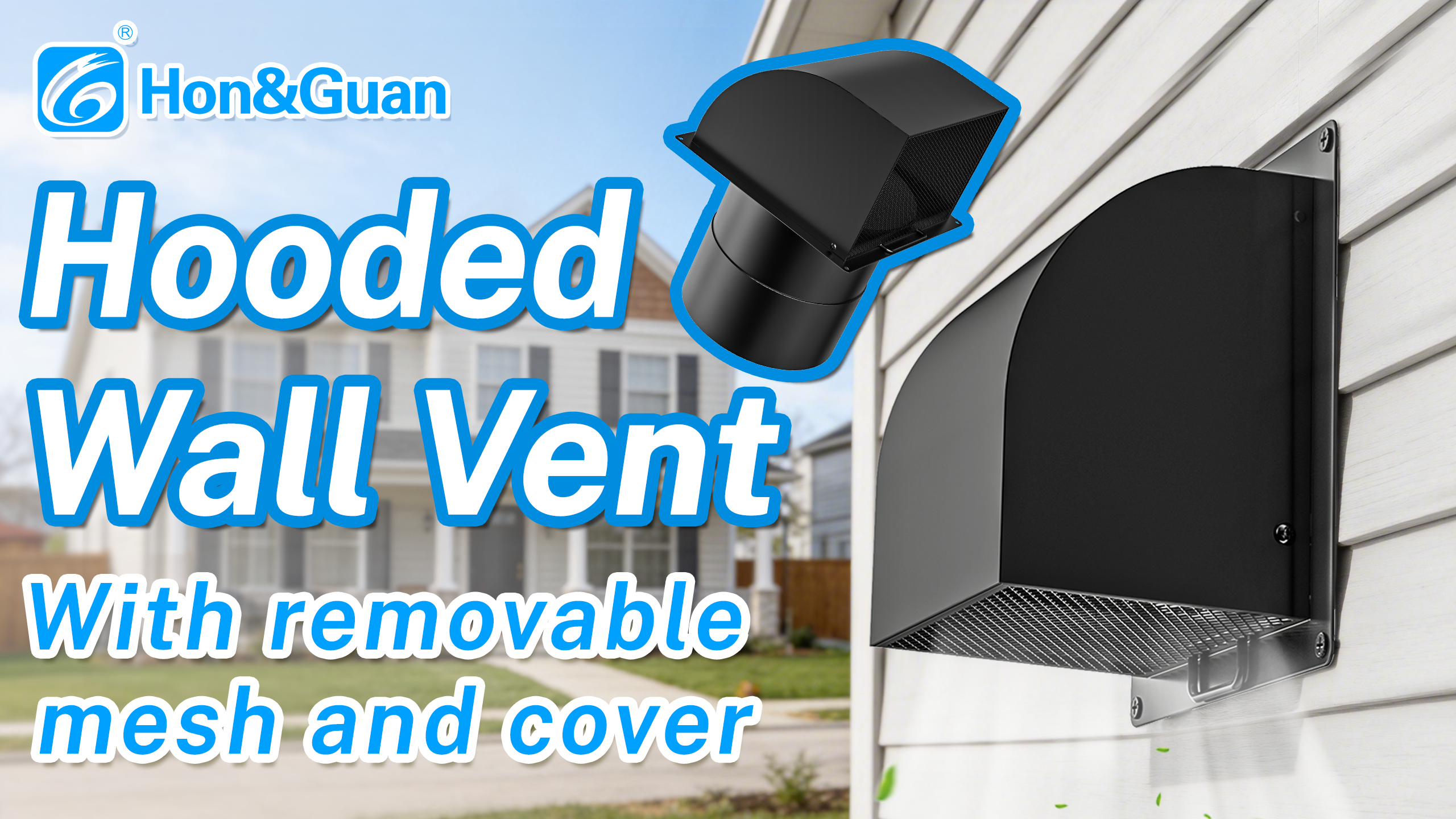 [Upgraded] Hon&Guan 10 Inch Hooded Wall Vent with Magnetic Seal Flap and Removable Mesh, Arc-Shaped 10'' Exhaust Vent Cover Cap for Kitchen Range Hood/Dryer/Bathroom Exhaust (Galvanized Steel, Black)