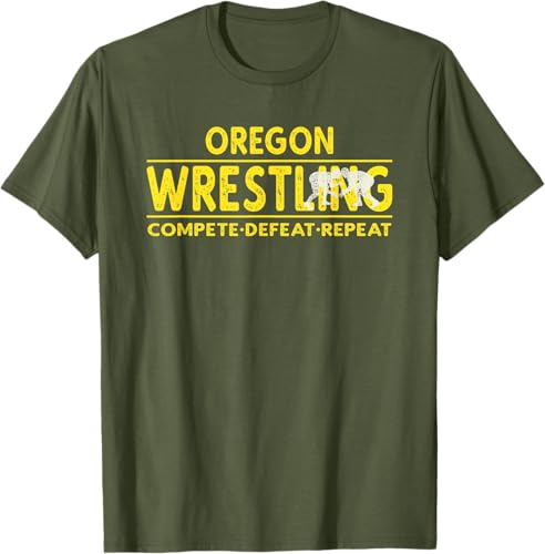 Miniatura 32 de Oregon Wrestling - Compete, Defeat, Repeat T-Shirt Negro,Azul Marino,Asfalto,Blanco,Azul Pastel,Arándano,Rojo,Verde Bosque,Verde Kelly,Verde
