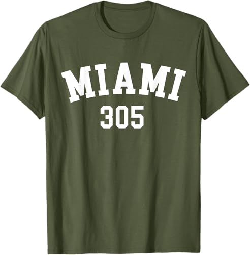 Miniatura 35 de Miami 305 USA American College Font T-Shirt Negro,Azul Marino,Azul Pastel,Arándano,Rojo,Plateado,Hierba,Verde Kelly,Marrón,Verde Oliva,Jaspeado